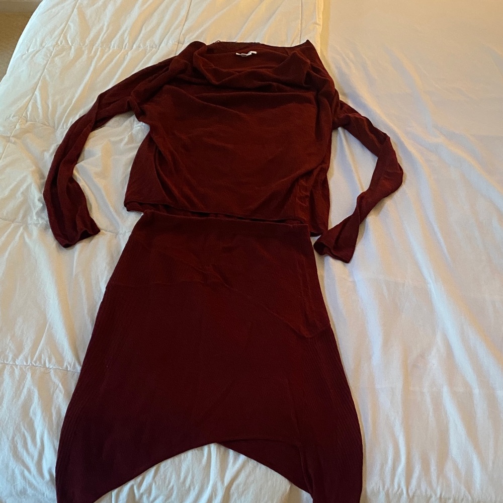 Helmut Lang Deep Red Long Sleeve Skirt & Sweater